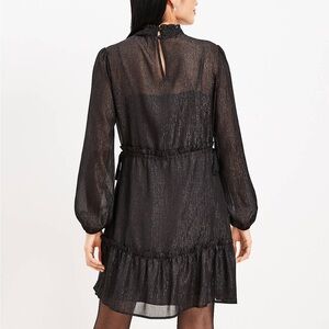 Smocked Neck Tiered Swing Dress LOFT Color Pumice Metallic Size M NWT